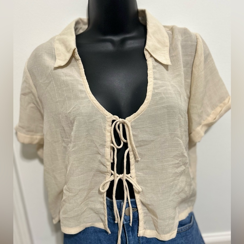 Blush Beige Tie-Front Blouse
